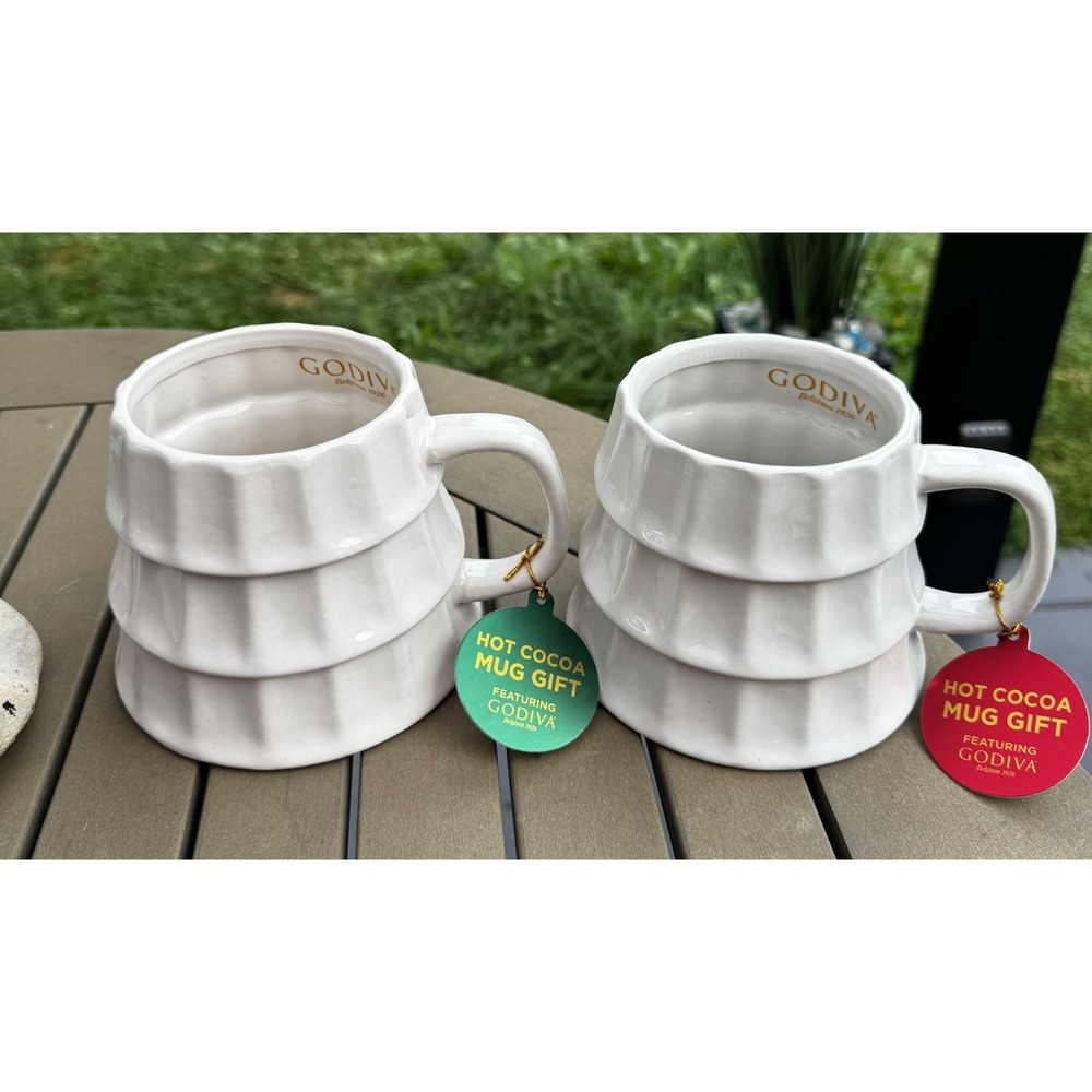 Modern Gourmet Foods Godiva White Stoneware Coffee Mug Set of 2 Microwave Safe